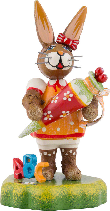 hubrig bunny school finchen’s first day figurine, hand painted wooden collectible