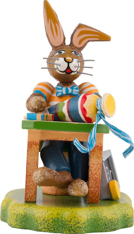 hubrig bunny school felix’s first day figurine, hand painted wooden collectible