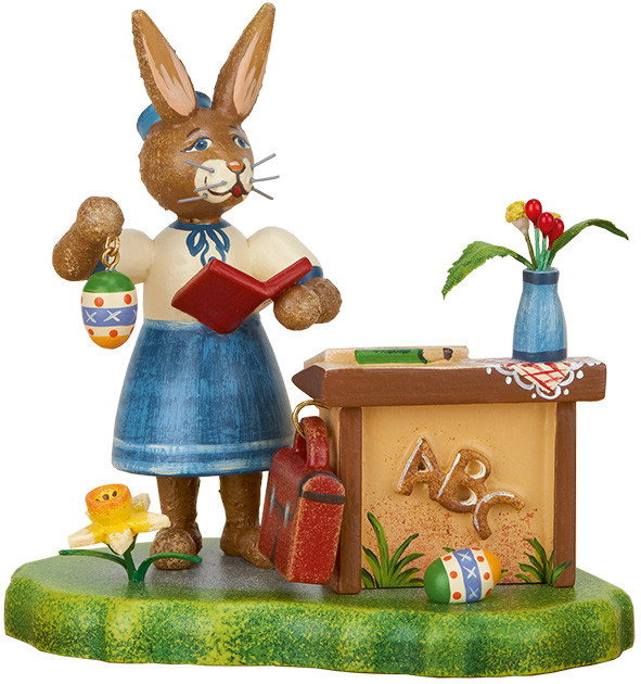 hubrig bunny school frau eims teacher figurine, hand painted wooden collectible