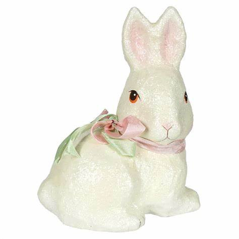 paper mâché glittered easter bunny with pink ribbon bow by bethany lowe