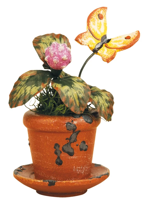 hubrig mini figure flowerpot blossoms butterfly german wooden miniature