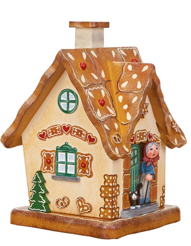hubrig knusperhaeuschen gingerbread smokehouse with witch and cat incense smoker
