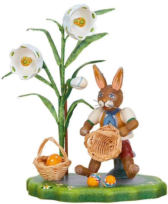 hubrig bunny village basket of joy figurine, hand painted wooden collectible