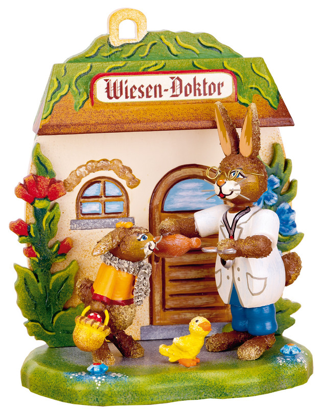 hubrig bunny village country doctor building, hand painted wooden collectible
