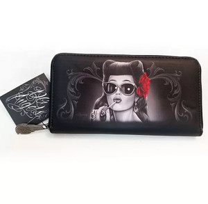 DGA Day of the Dead Rockabilly Glamorous Red Rose Women's Zipper Clutch Wallet