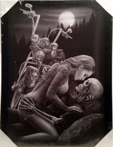 DGA Day of the Dead Motorcycle Ride or Die Lovers Stretched Canvas Wall Art DGA Day of the Dead Motorcycle Ride or Die Lovers Stretched Canvas Wall Art