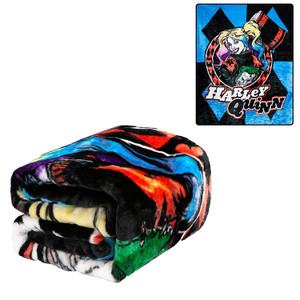 DC Comics Harley Quinn Blue Diamonds and Joker Twin Size Plush Throw Blanket DC Comics Harley Quinn Blue Diamonds and Joker Twin Size Plush Throw Blanket