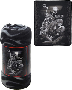 DGA Day of the Dead Ride or Die Motorcycle Lovers Plush Fleece Throw Blanket