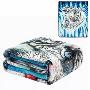 JPI Signature Collection 9 White Tigers Queen Size Soft Throw Flannel Blanket