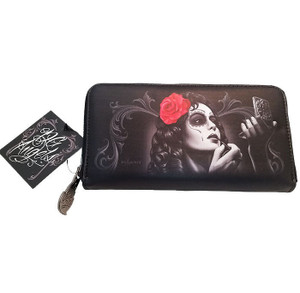 DGA Day of the Dead Rockabilly Bonita Red Rose Women's Zipper Clutch Wallet