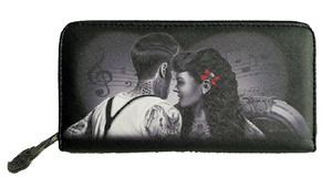DGA Day of the Dead Rockabilly Jukebox Red Bow Women's Zipper Clutch Wallet