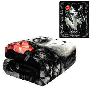 DGA Day of the Dead Rockabilly Bonita Thick Throw Blanket Queen Size DGA Day of the Dead Rockabilly Bonita Thick Throw Blanket Queen Size