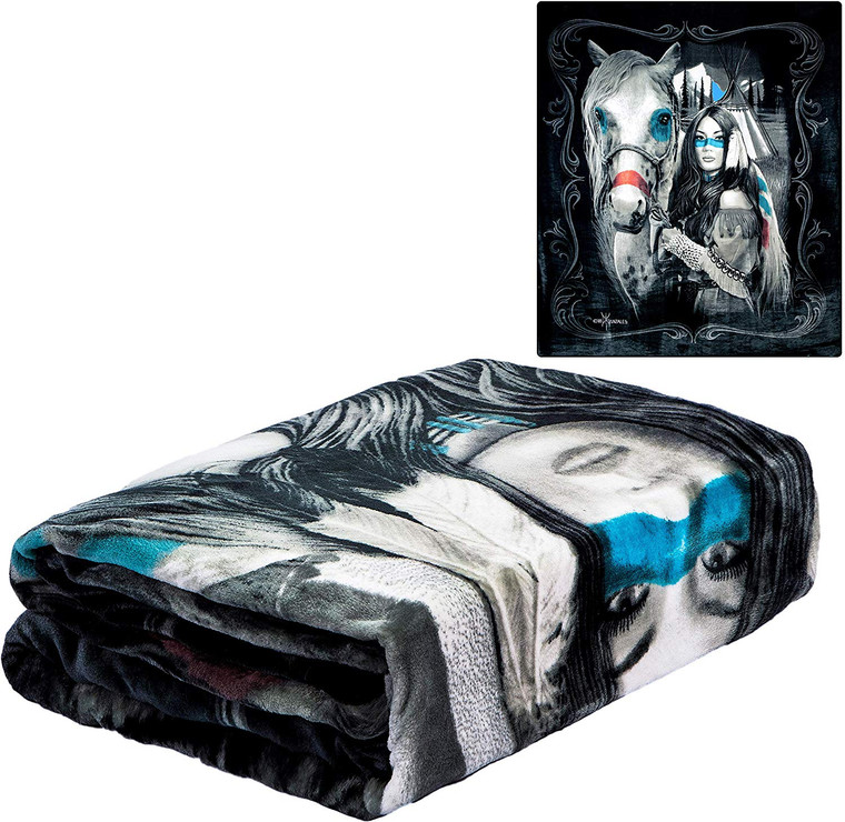 DGA Day of the Dead Native American Princess with Horse Queen Throw Blanket