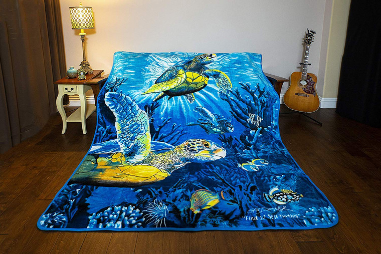 JPI Sea Turtles Ocean Reef Life Fishes Queen Size Soft Thick Throw Blanket