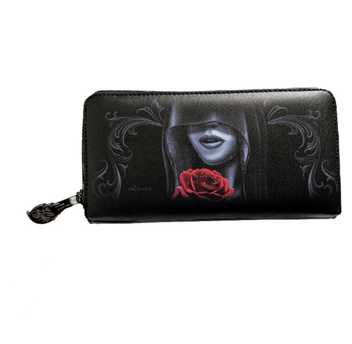 DGA Day of the Dead Rockabilly Devotion Red Rose Women's Zipper Clutch Wallet