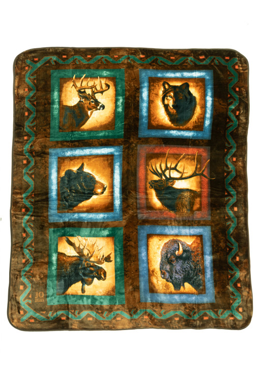 Alaska Wildlife Wolf, Elk, and Bear Lodge Series Soft Queen Size Blanket