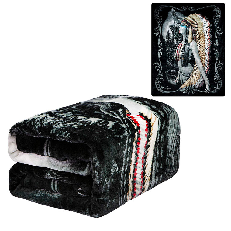 DGA Day of the Dead Essence Native Wolf Queen Size Lightweight Throw Blanket