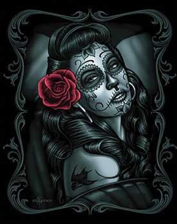 DGA Day of the Dead Rockabilly Lightweight Queen Size Plush Blanket Jaded
