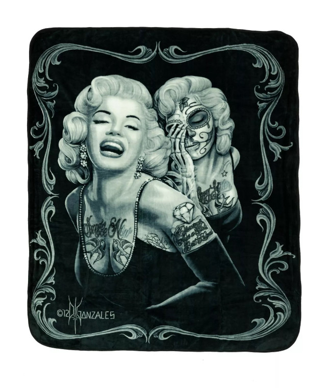DGA Marilyn Monroe Day of the Dead Lightweight Queen Blanket Smile Now Cry Later