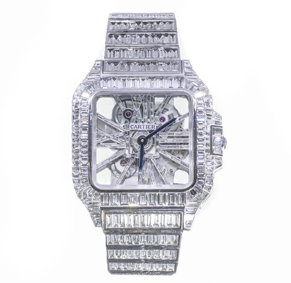 Cartier Santos Skeleton Full Baguette Diamonds Watch
