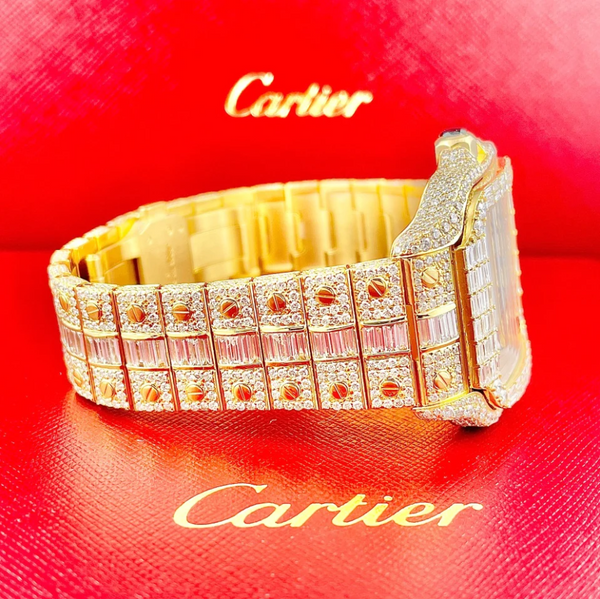 Cartier Santos Large Custom 39.8mm 18k Gold Watch Iced Out w/30ct Diamonds
