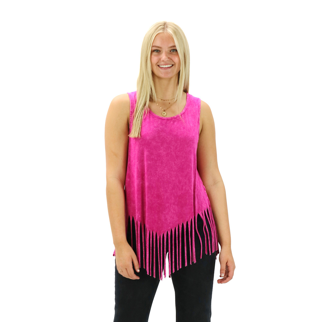 Fun In Fringe Sleeveless Top - Fuchsia Fun In Fringe Sleeveless Top - Fuchsia