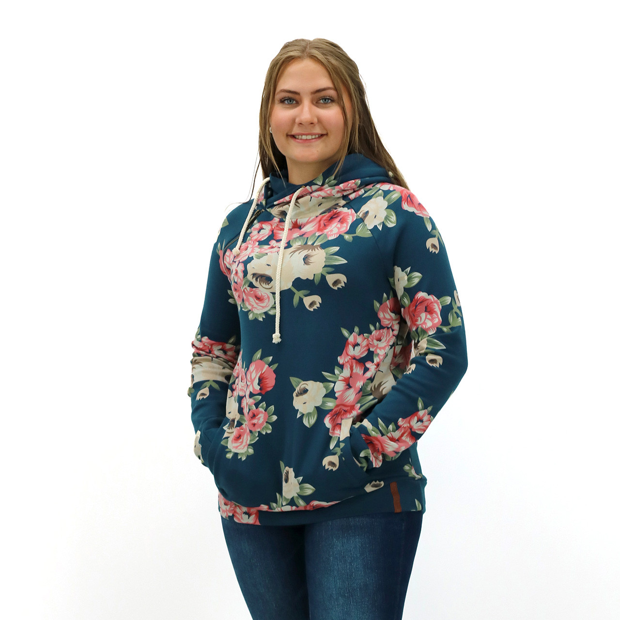 Ampersand Ave Floral Double Hooded Sweatshirt New