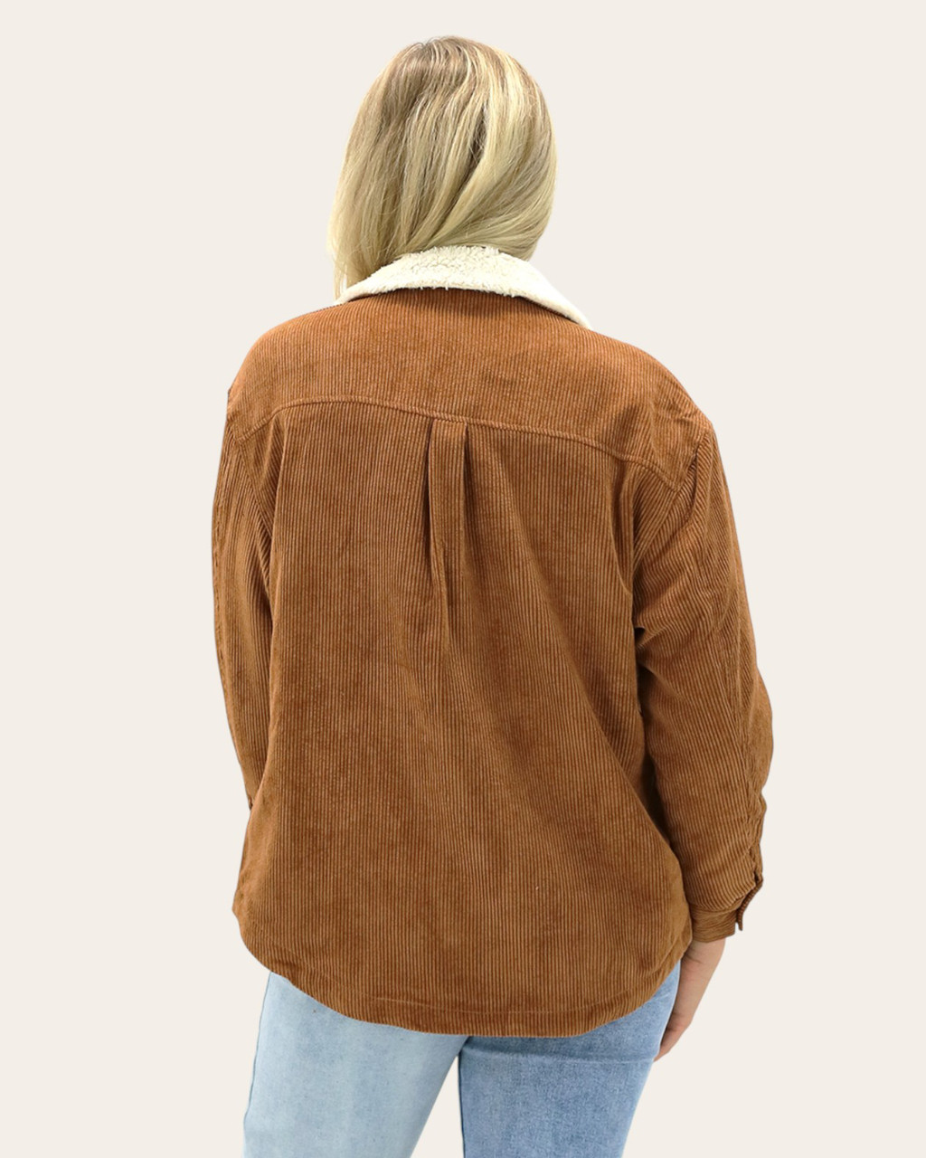 Sherpa Lined Corduroy Shacket - Camel | Trendy Threads