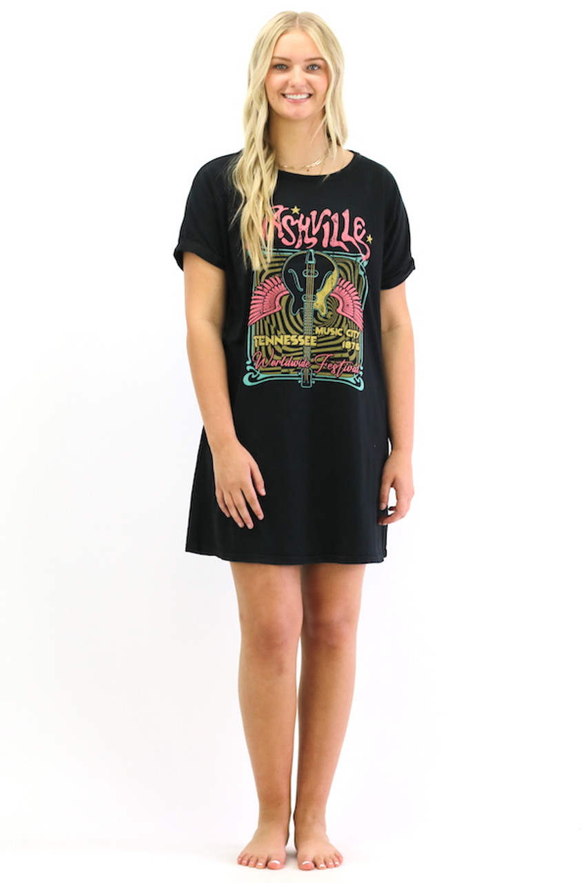 Nashville- Mineral Wash Graphic T-shirt Dress or Tee - Pink