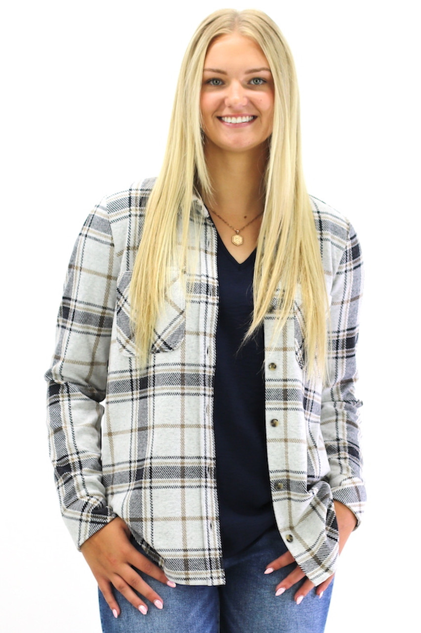 Thread & Supply Flannel Plaid Shirt for Women in White and Sage