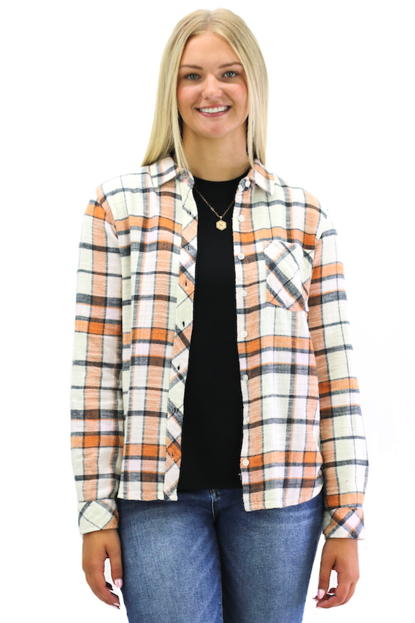 Thread & Supply Flannel Plaid Shirt for Women in White and Sage