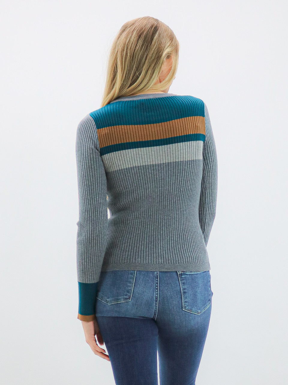 Gracie Ribbed Henley Sweater - Grey