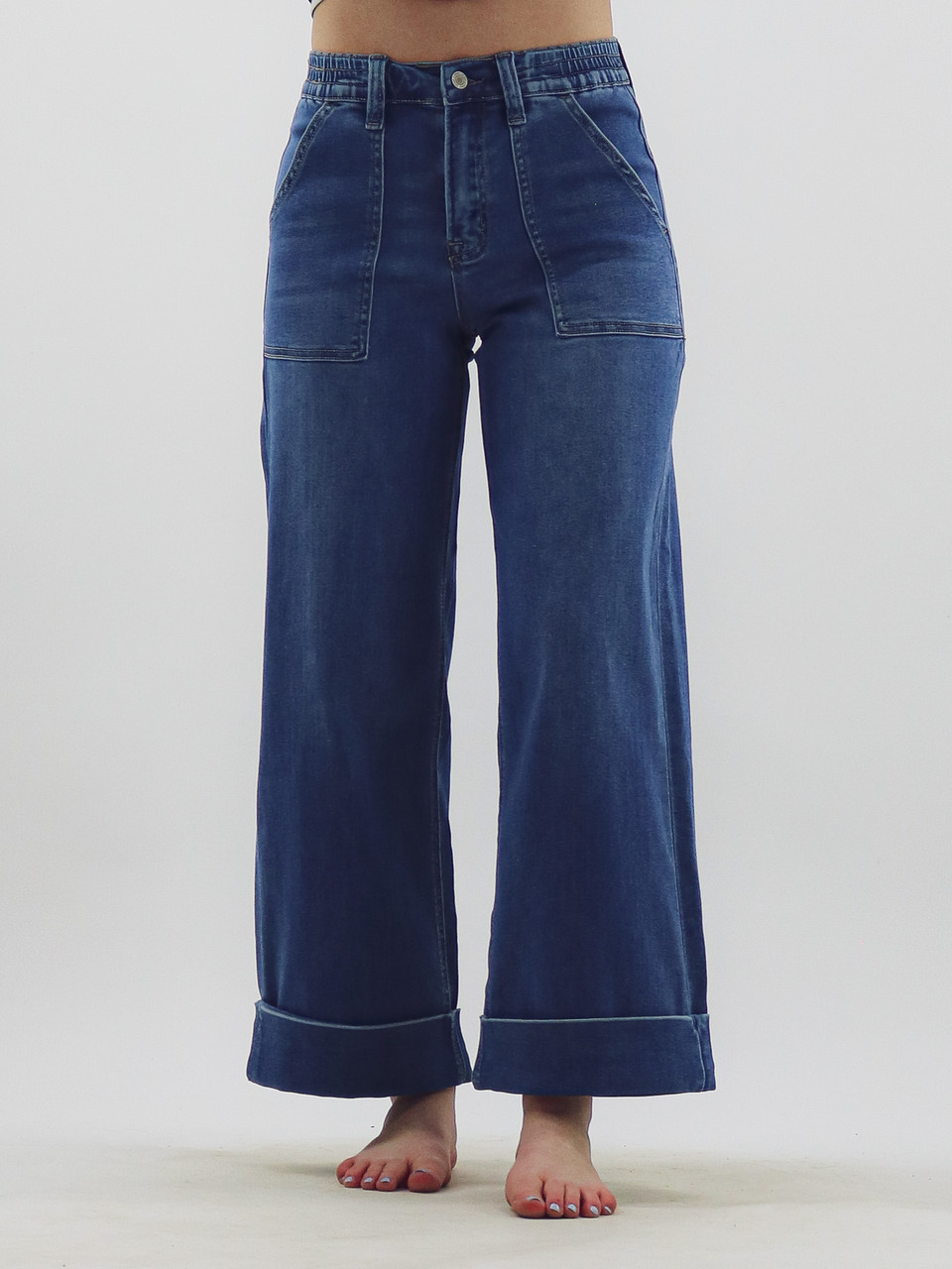 完売品 BELVET Baggy rigid denim navy Cambria High Rise Cuffed Baggy Jeans