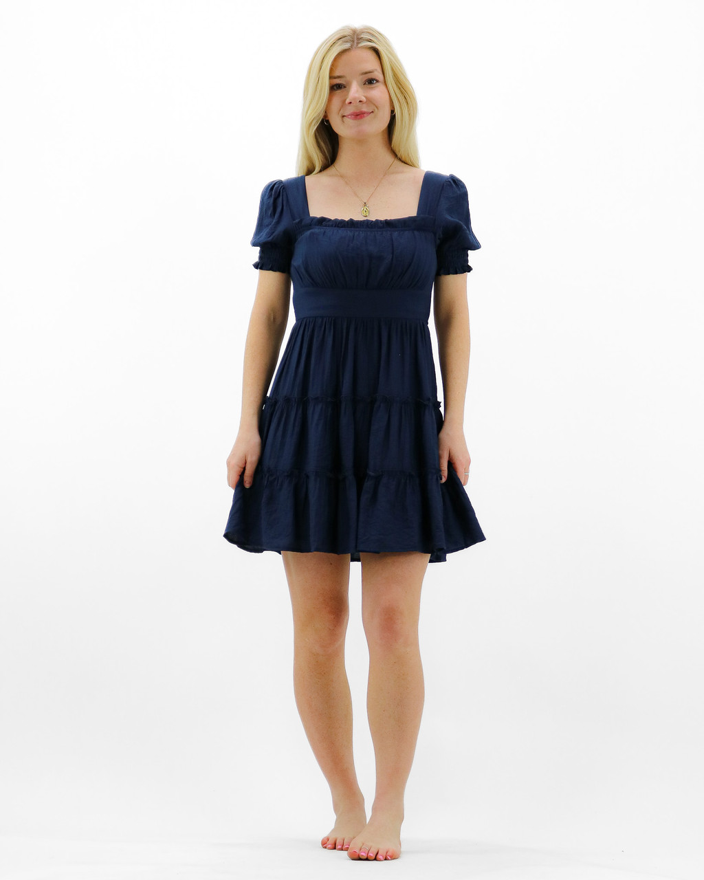 Cassandra Smocked Dress - Navy