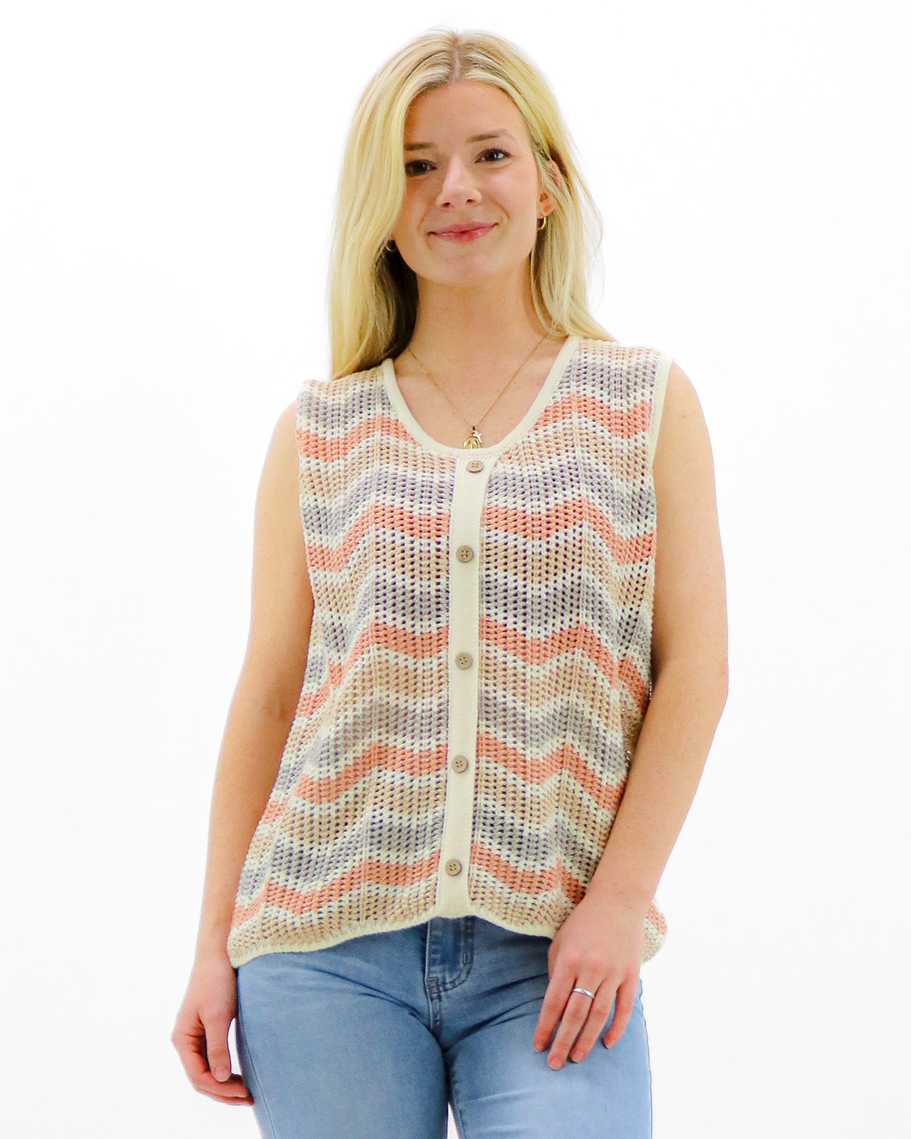 Annie Zig-Zag Crochet Sleeveless Sweater
