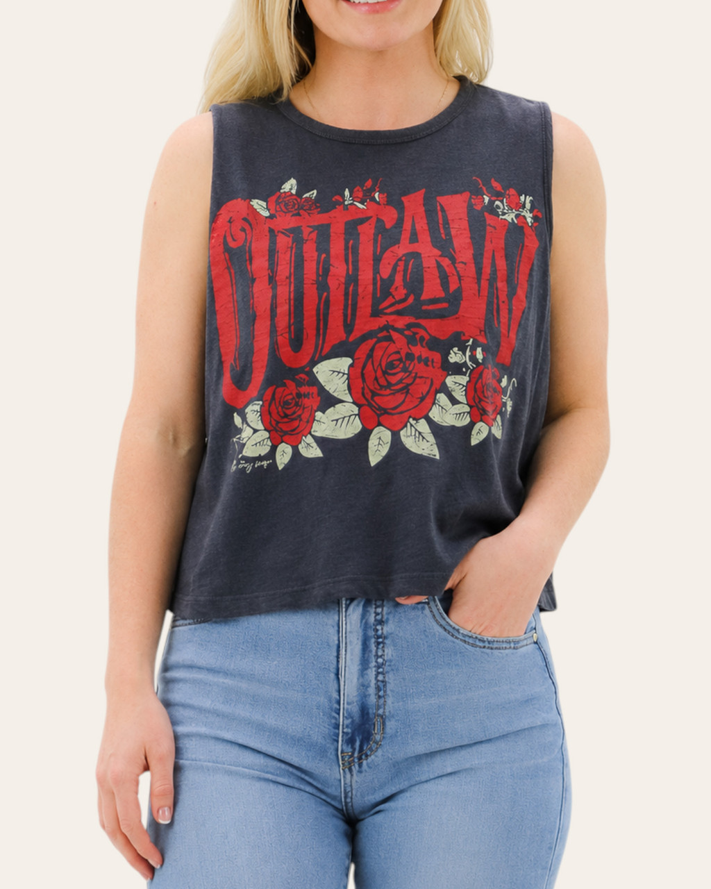 Outlaw Cropped Graphic Tank | Trendy Threads Boutique Roscoe, SD
