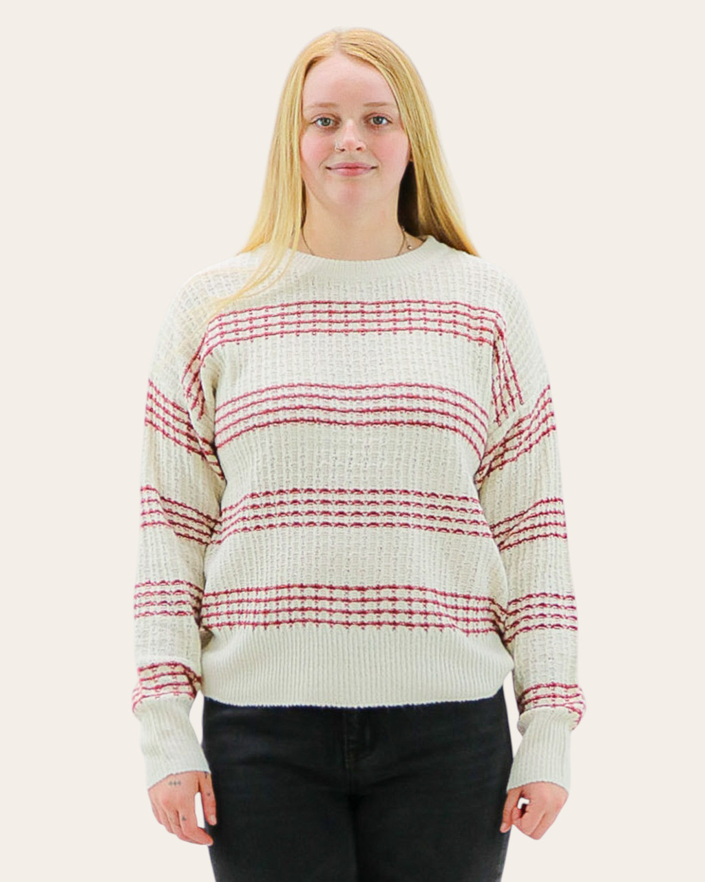 Nona Crewneck Striped Sweater - Brick