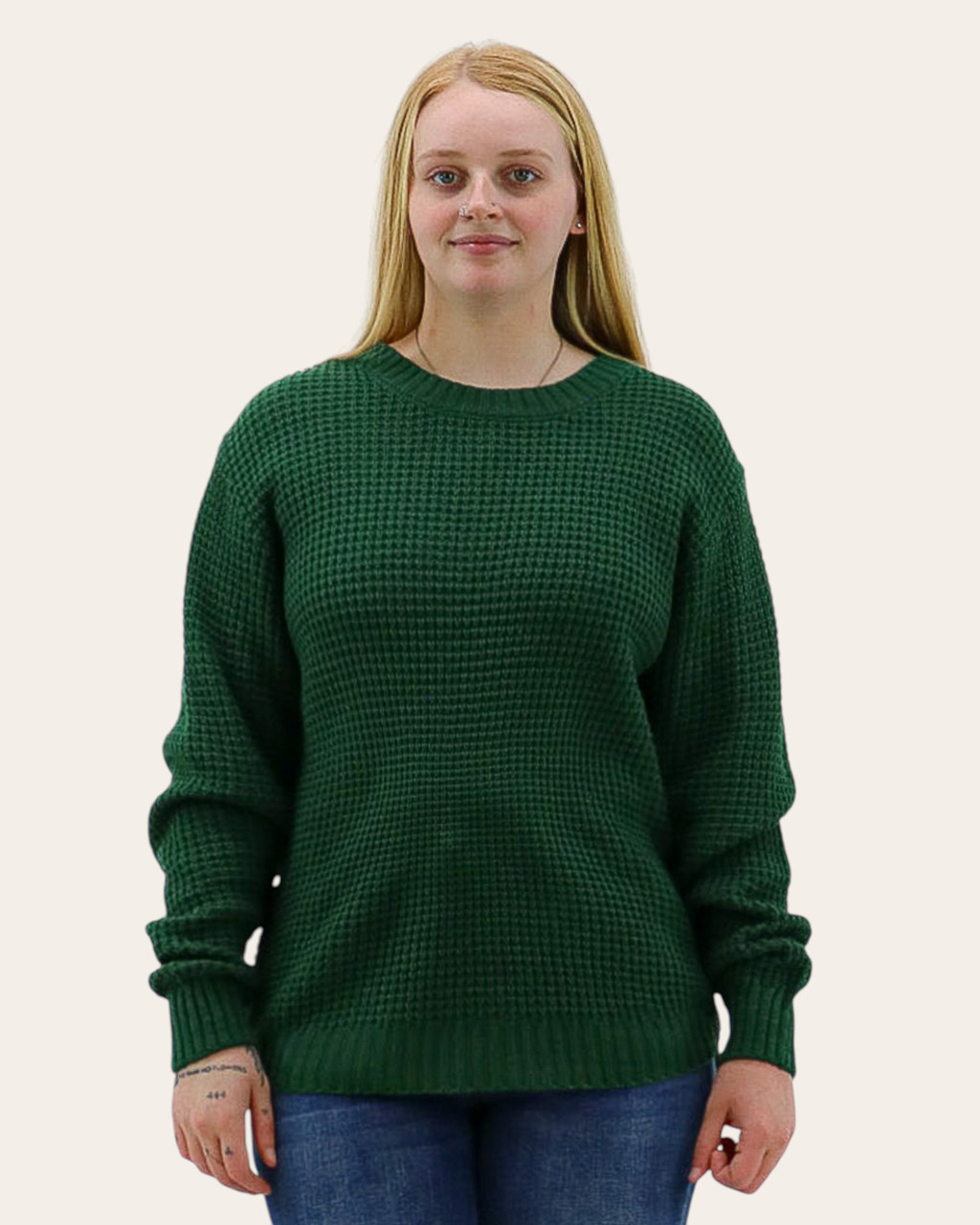 きなこ　1109 Zara Waffle Knit Sweater - Deep Green