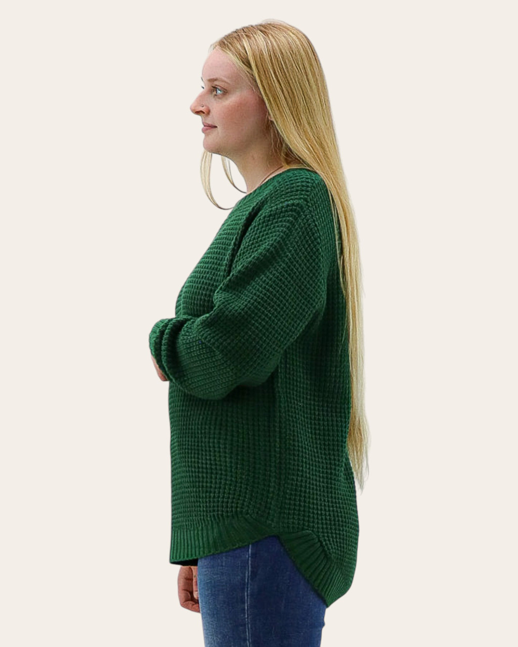 Zara Waffle Knit Sweater - Deep Green