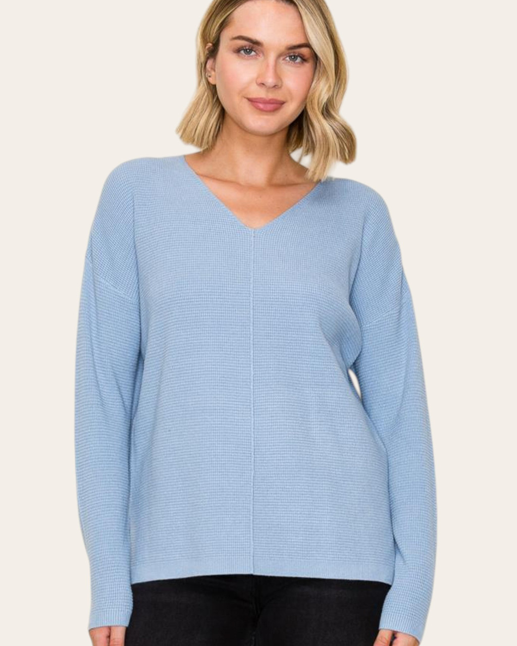 Ashlyn V-Neck Sweater - Light Blue