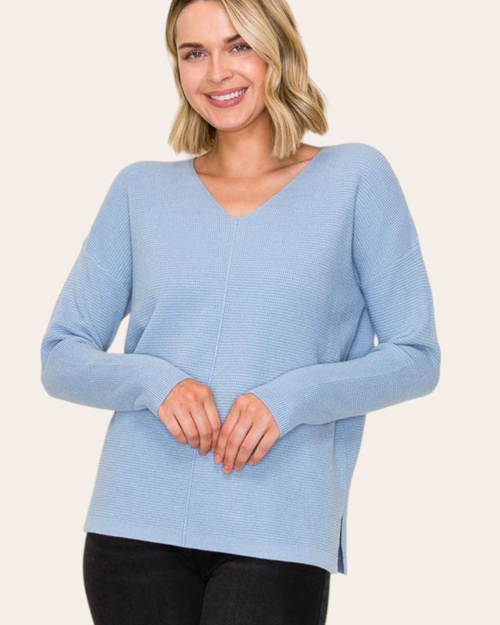 Ashlyn V-Neck Sweater - Light Blue