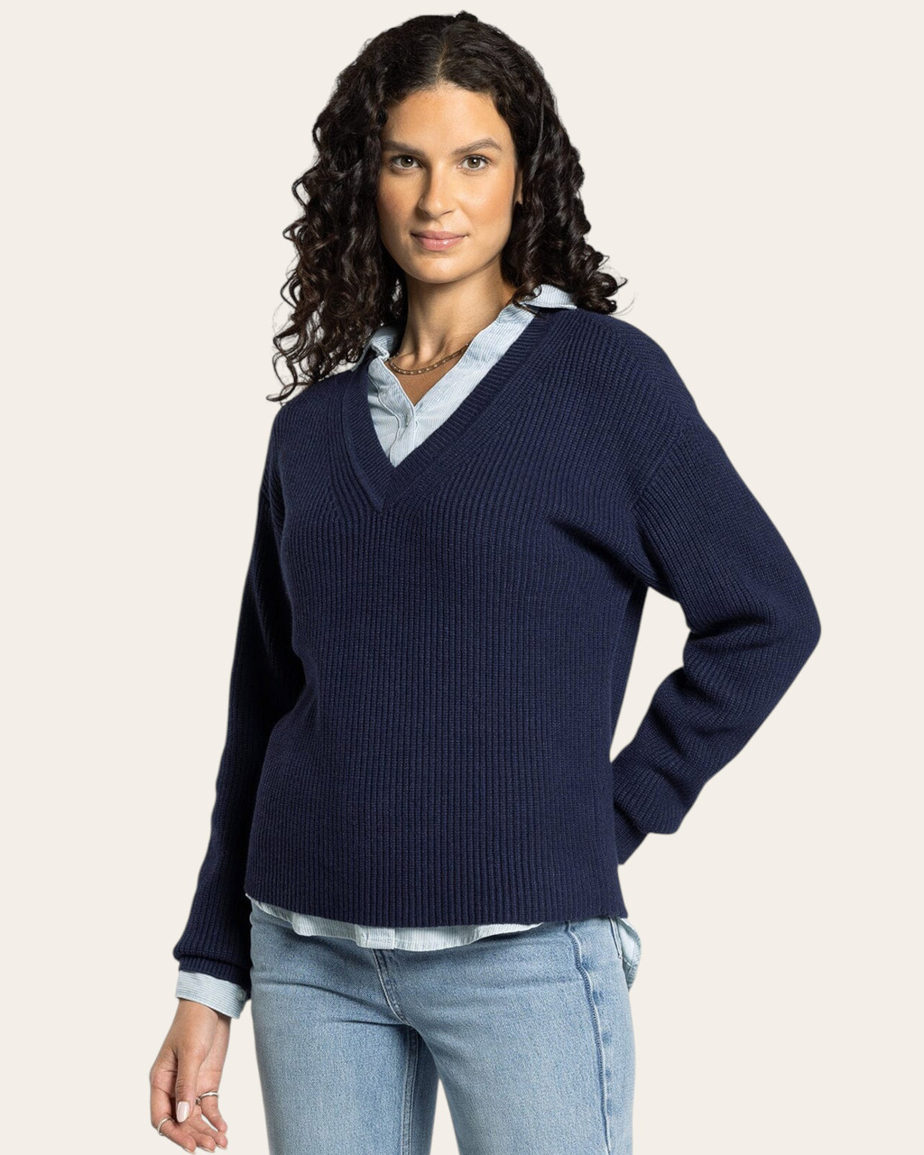 KUME V-NECK BUTTON COLLAR SWEATER ニット Thread & Supply Cornelia Sweater - Blue Nights
