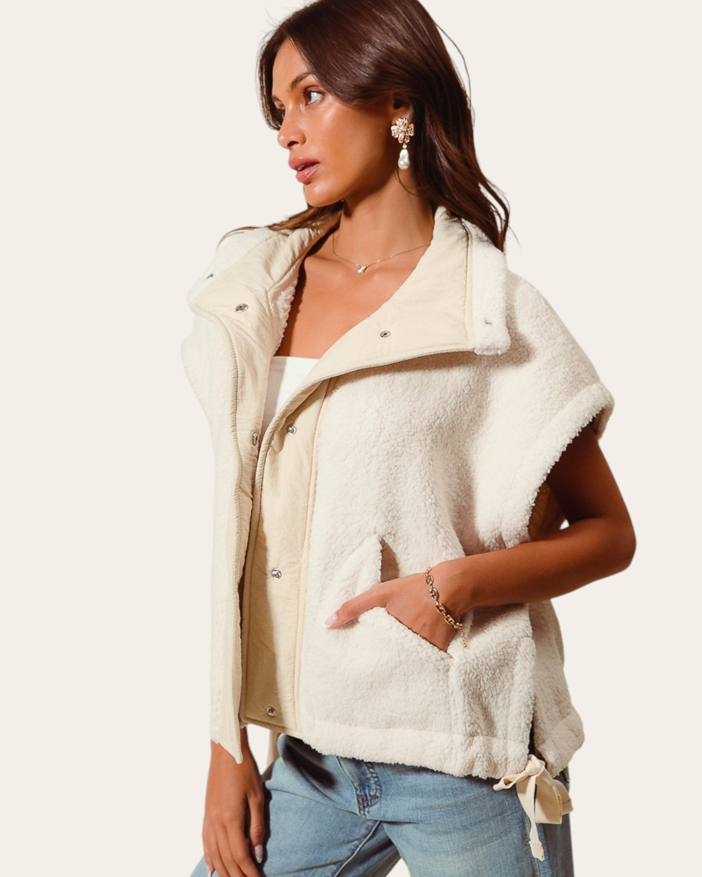 Poppy Sherpa Vest - Ivory