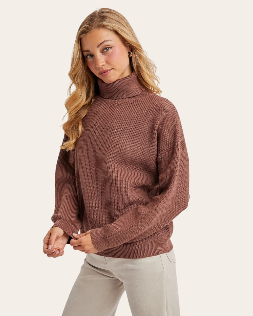Talia Ribbed Turtleneck Sweater – Mocha Mauve | Trendy Threads