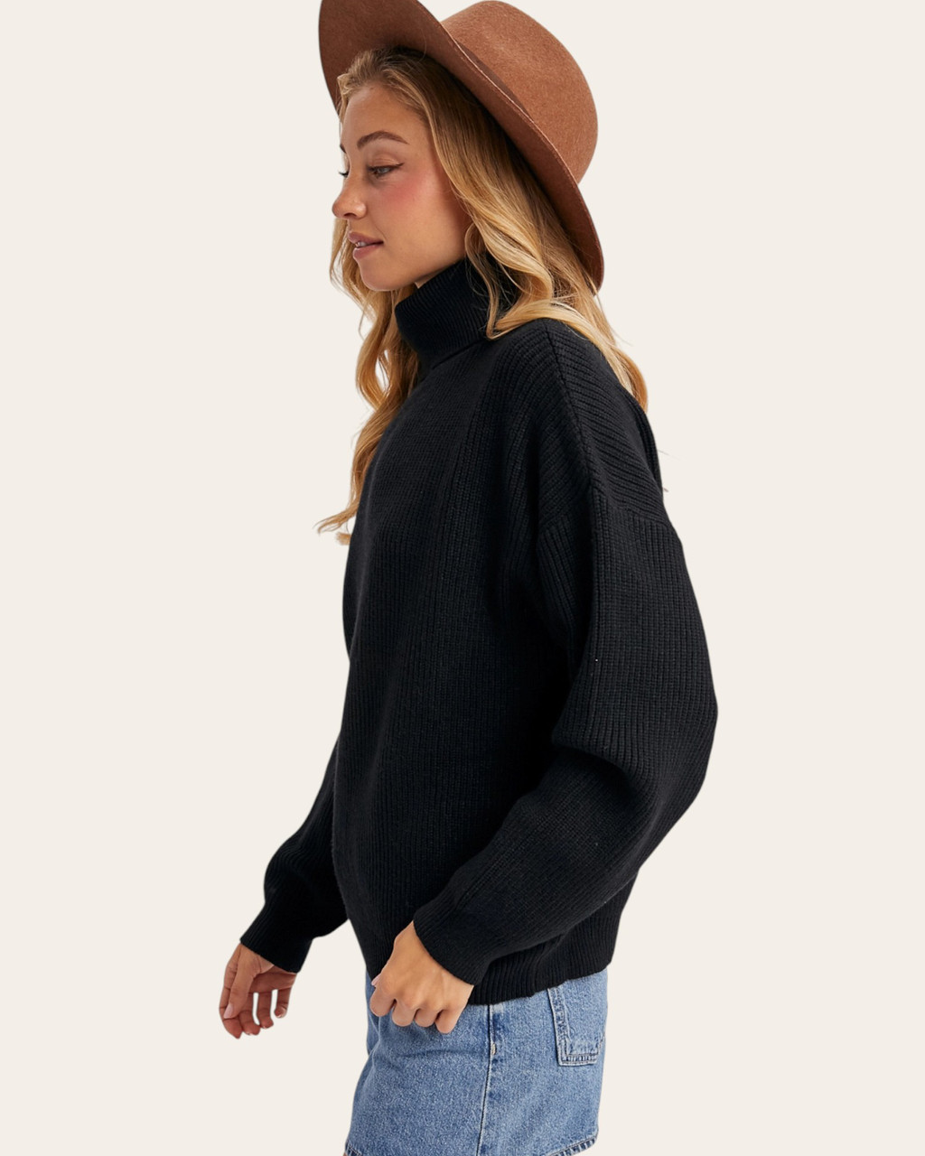 Talia Ribbed Turtleneck Sweater – Black Trendy Threads