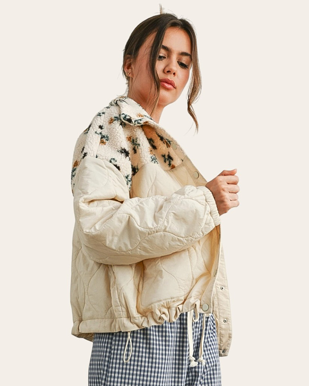Janie Floral Accent Puffer Jacket for Women | Trendy Threads