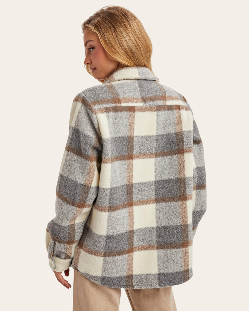 Complete Your Look Plaid Brushed Shacket | Cozy Neutral Layer