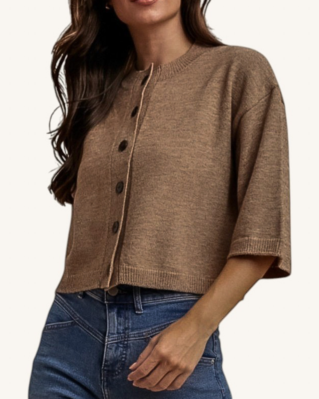 Annie Half Sleeve Cardigan - Soft Mocha | Trendy Threads Boutique