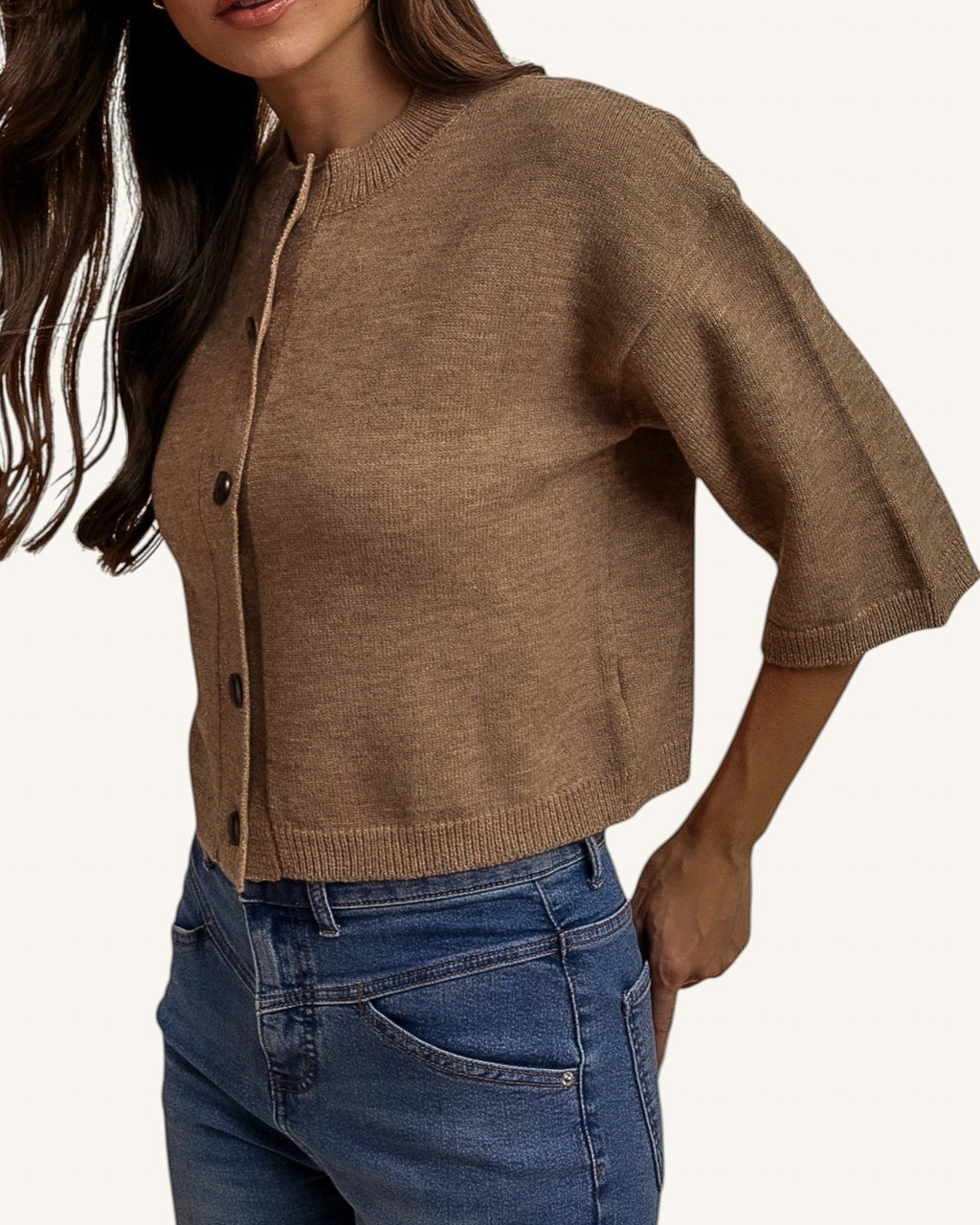 Annie Half Sleeve Cardigan - Soft Mocha | Trendy Threads Boutique