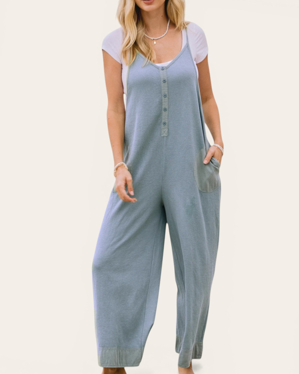 Washed Blue Wide Leg Jumpsuit | Trendy Threads Roscoe, SD Women's